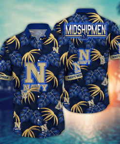 Navy Midshipmen Hawaiian Shirt Leafs Printed