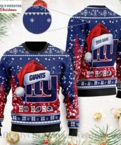 NFL Sport New York Giants Santa Claus Hat Christmas Custom Name Sweater Design 3D Full Printed Sizes S - 5XL - NABI06