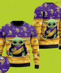 NFL Sport Minnesota Vikings Baby Yoda Christmas Sweater Design 3D Full Printed Sizes S - 5XL - NABR139