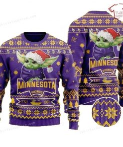 NFL Sport Minnesota Vikings Baby Yoda Christmas Sweater Design 3D Full Printed Sizes S - 5XL - NABR132