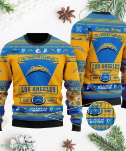 NFL Sport Los Angeles Chargers Christmas Custom Name Sweater Design 3D Full Printed Sizes S - 5XL - NABW467