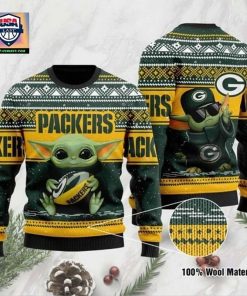 NFL Sport Green Bay Packers Baby Yoda Christmas Sweater Design 3D Full Printed Sizes S - 5XL - NABQ164