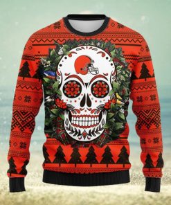 NFL Sport Cleveland Browns Skull Flower Christmas Sweater Design 3D Full Printed Sizes S - 5XL - NABQ54