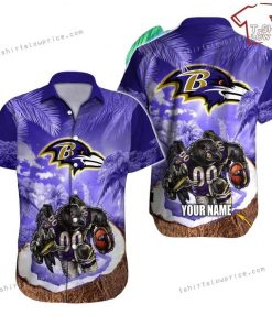 NFL Sport Baltimore Ravens Custom Name Button Shirt Design 3D Full Printed Sizes S - 5XL NMIT199