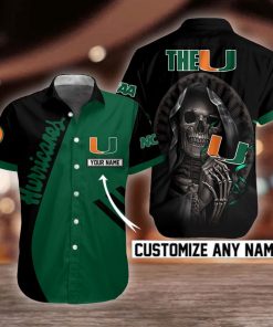 NCAA Miami Hurricanes Skull Button Shirt Design 3D Full Printed Custom Name Sizes S - 5XL N92003