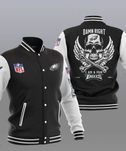 NFL Sport Philadelphia Eagles Damn Right I Am Fan Eagles Baseball Jacket Design 3D Full Printed Sizes S - 5XL NMAF65