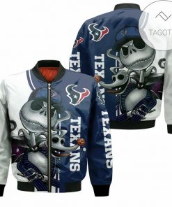 NFL Sport Houston Texans Jack Skellington And Zero Bomber Jacket Design 3D Full Printed Sizes S - 5XL Perfect Gift - NABR53