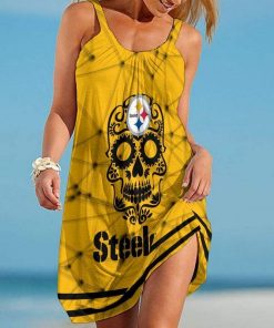NFL Pittsburgh Steelers Smiling Skull Limited Edition Summer Beach Dress NLA008002