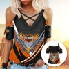 Harley Davidson Women's Cold Shoulder T-shirt With Criss Cross Strips NAJA42