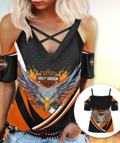 Harley Davidson Women's Cold Shoulder T-shirt With Criss Cross Strips NAJA42