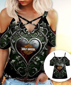 Harley Davidson Women's Cold Shoulder T-shirt With Criss Cross Strips NAJA39