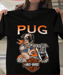 Harley Davidson Motorcycle Pug Dog T-Shirt Design 2D Full Printed Sizes S - 5XL - NABI232