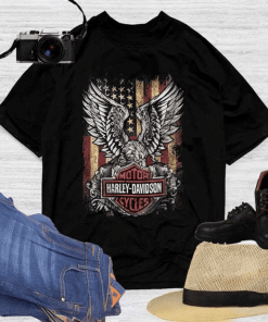 Harley Davidson American Flag Eagle T-shirt, Crew-neck Sweatshirt, Hoodie, Tank Top, V-neck T-shirt Design 2D Full Printed Sizes S - 5XL - NABB92