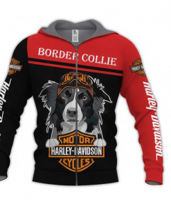 Harley Davidson Border Collie Zip Hoodie Design 3D Full Printed Sizes S - 5XL - NMQI22C