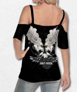 Harley Davidson Women's Cold Shoulder T-shirt With Criss Cross Strips NAJA20