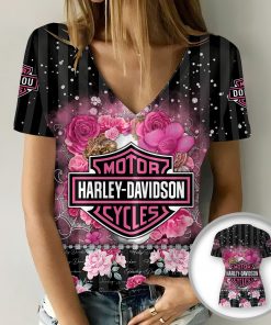 Harley Davidson Motorcycle Custom Name Women V-neck T-shirt NABG314