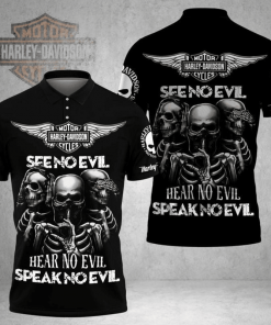 Harley Davidson See No Evil Hear No Evil Polo Design 3D Full Printed Sizes S - 5XL NAQA557S