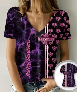 Harley Davidson Motorcycle Custom Name Women V-neck T-shirt NABS74