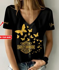 Harley Davidson Motorcycle Custom Name Women V-neck T-shirt NABS61