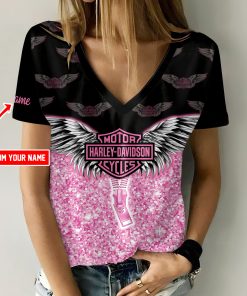 Harley Davidson Motorcycle Custom Name Women V-neck T-shirt NABS73