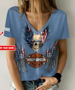 Harley Davidson Motorcycle Custom Name Women V-neck T-shirt NABK275