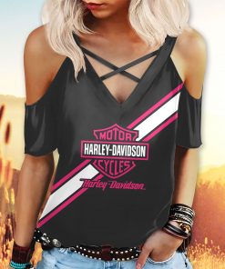 Harley Davidson Women's Cold Shoulder T-shirt With Criss Cross Strips NAJA33