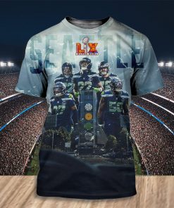 NFL Seattle Seahawks Super Bowl LX Team Portrait Seattle Skyline T-Shirt