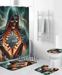Harley Davidson Motorcycle Skull Bathroom Decor Set NABU270