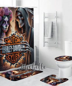 Harley Davidson Motorcycle Skull Couple Bathroom Decor Set NABU267