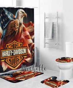 Harley Davidson Motorcycle US Flag Bathroom Decor Set NABT272