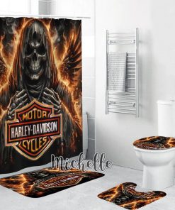 Harley Davidson Motorcycle Skull Bathroom Decor Set NABU269