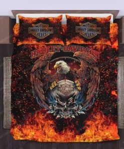 Harley Davidson Fire Eagle With Skull Bedding Set Cover Design 3D Perfect Gift- NAAB233