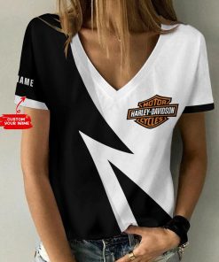 Harley Davidson Motorcycle Custom Name Women V-neck T-shirt NABG311