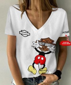 Harley Davidson Motorcycle Custom Name Women V-neck T-shirt NABK272