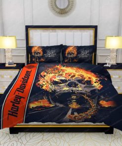 Harley Davidson Skull Fire Bedding Set Cover Design 3D - NABL198