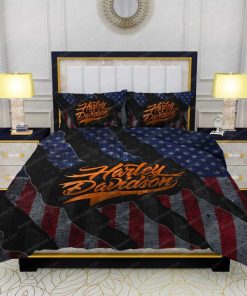 Harley Davidson American Flag Retro Bedding Set Cover Design 3D - NABL194
