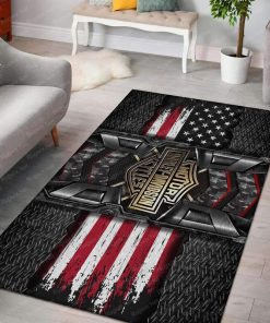 Harley Davidson Motorcycle American Flag Rug Home Floor Decor NABH146A