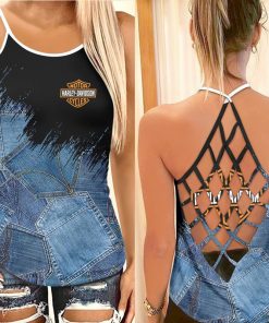 Harley Davidson CRISS CROSS OPEN BACK CAMISOLE TANK TOP DESIGN 3D SIZE S - 5XL -NABF41