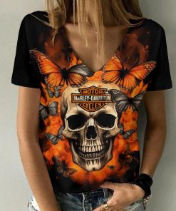 Harley Davidson Motorcycle Women V-neck T-shirt NABH08