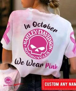 Harley Davidson Breast Cancer Awareness In October We Wear Pink Custom Name T-shirt Design 3D Full Printed Sizes S - 5XL - NABG87