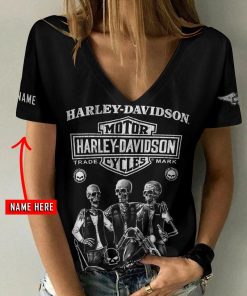 Harley Davidson Motorcycle Custom Name Women V-neck T-shirt NABK261