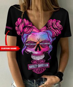 Harley Davidson Motorcycle Custom Name Women V-neck T-shirt NABS38