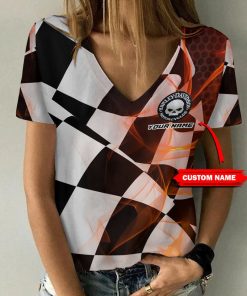 Harley Davidson Motorcycle Custom Name Women V-neck T-shirt NABS60