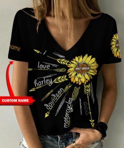 Harley Davidson Motorcycle Custom Name Women V-neck T-shirt NABS66