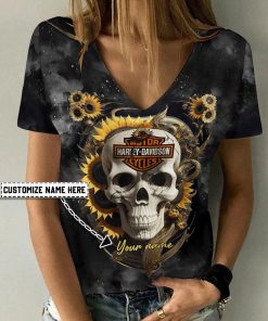 Harley Davidson Motorcycle Custom Name Women V-neck T-shirt NABS78