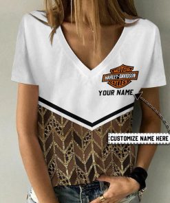 Harley Davidson Motorcycle Custom Name Women V-neck T-shirt NABS79