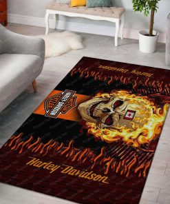 Harley Davidson Motorcycle Skull Fire Canada Flag Rug Home Floor Decor NABH136A