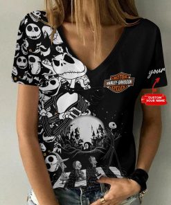 Harley Davidson Motorcycle Custom Name Women V-neck T-shirt NABS35