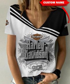Harley Davidson Motorcycle Custom Name Women V-neck T-shirt NABS37