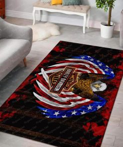 Harley Davidson Motorcycle American Flag on Eagle Wings Rug Home Floor Decor NABH148A